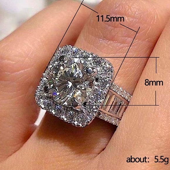 Sterling Silver Diamond Square Cut 2.50CT Baguette Accent Ring - Picture 8 of 11